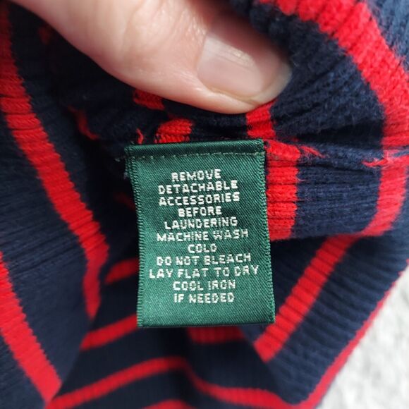 Ralph Lauren Sweater Womens 2X Navy Blue Red Striped Knit Boat Neck Gold Belt - Picture 8 of 10